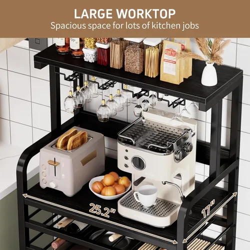 Miniatura 7 de Mini soporte para refrigerador con toma de corriente, soporte para microondas con estante para vino, barra de café con cestas de almacenamiento