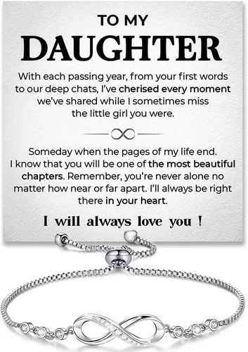 Miniatura 6 de Pulsera Para Mi Hija, Pulsera Corazón Infinito Para Hija De Mamá, Regalo De Joyería Para Hija De Mamá O Papá Con Tarjeta De Mensaje Y Caja Con