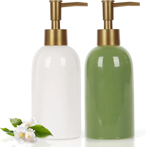Miniatura 15 de Natheeph Dispensador de jabón de cerámica de 14 onzas, dispensador de jabón de cerámica, puede llenar líquido para baño/cocina (2 unidades, negro)