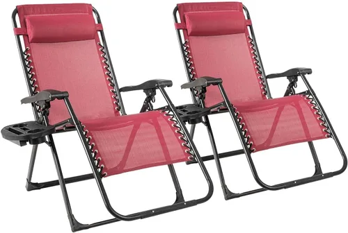 Miniatura 11 de DORTALA Silla Zero Gravity, silla de descanso con soporte para tazas, tela transpirable, reposacabezas desmontable, tumbona resistente de 500 libras