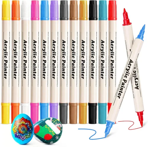 Rotuladores de pintura acrílica de doble punta de 12 colores, marcadores de doble punta, kit de lienzo, pinceles de pintura para lienzo, dibujo,