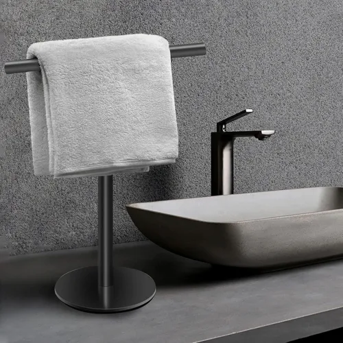Miniatura 4 de Soporte para toallas de mano para baño, tocador, encimera, color negro mate, en forma de T, toallero, toallero, barra de toalla para baño, cocina