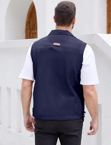 Miniatura 5 de Gihuo Chaleco ligero de golf para hombre, chaleco de pesca, safari, chaleco softshell casual sin mangas, ropa de abrigo