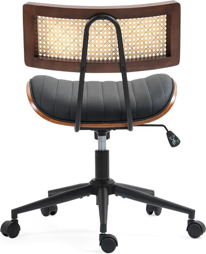 Miniatura 9 de Silla de oficina para el hogar Newnno con ruedas, silla de escritorio de altura ajustable con respaldo de ratán, silla de ordenador giratoria