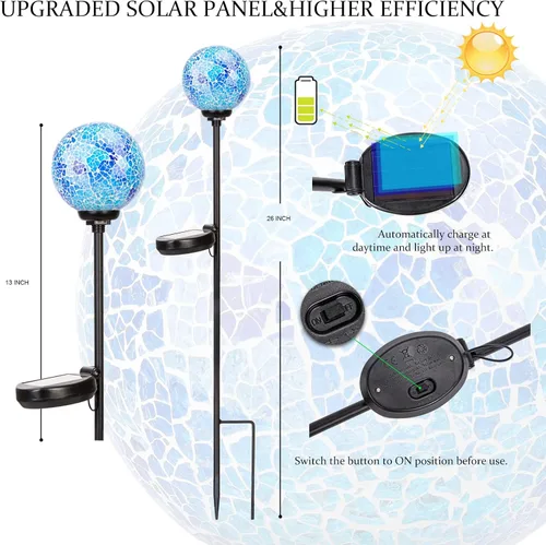 Miniatura 2 de VCUTEKA Luces solares decorativas para exteriores – Estacas solares de mosaico para jardín, luz LED impermeable para paisaje, césped, patio, Azul-2