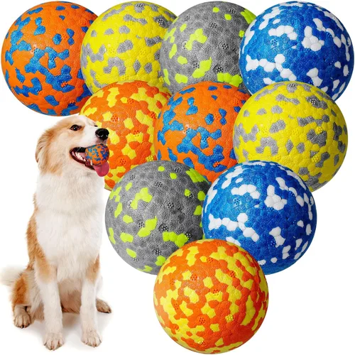 Leyndo Paquete de 10 pelotas para perros para masticadores agresivos de 2.5 pulgadas, pelota de tenis interactiva para perros, juguetes duraderos