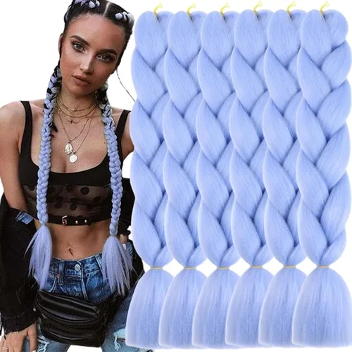 Miniatura 41 de 3 paquetes de extensiones de cabello sintético para trenzar de color negro a azul, tamaño jumbo ombré, de 24 pulgadas o trenzas de ganchillo