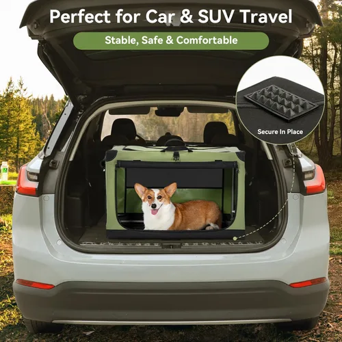 Miniatura 6 de PETSFIT Jaula para perros suave y portátil de 40 pulgadas, marco resistente en espiral, plegable, para perros grandes, 3 puertas de malla, Verde
