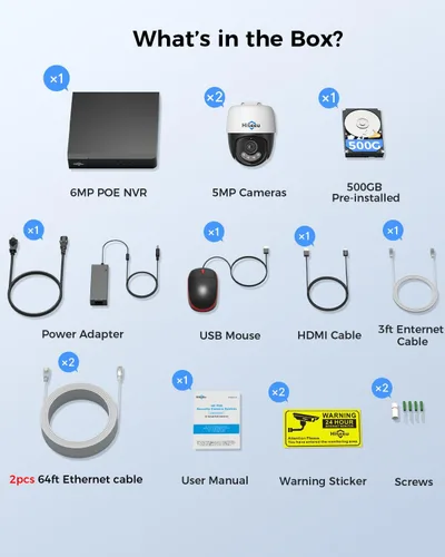Miniatura 9 de Hiseeu Sistema de cámara PoE Secuirty de 6 MP, con 2 cámaras de seguridad con cable PoE de 5MP para exteriores e interiores, audio de 2 vías, visión