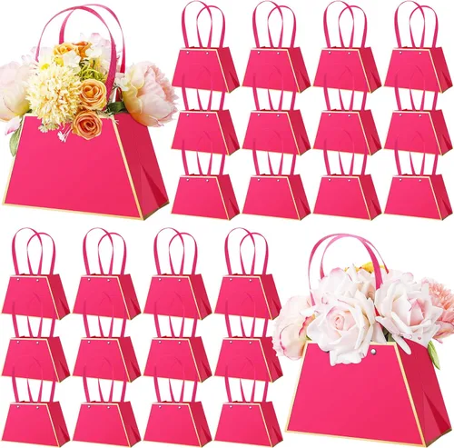 Miniatura 11 de Noveread 24 bolsas de regalo florales de barra floral a granel, bolsa de ramo de flores, bolsa de papel de regalo con asa, caja de centro de mesa
