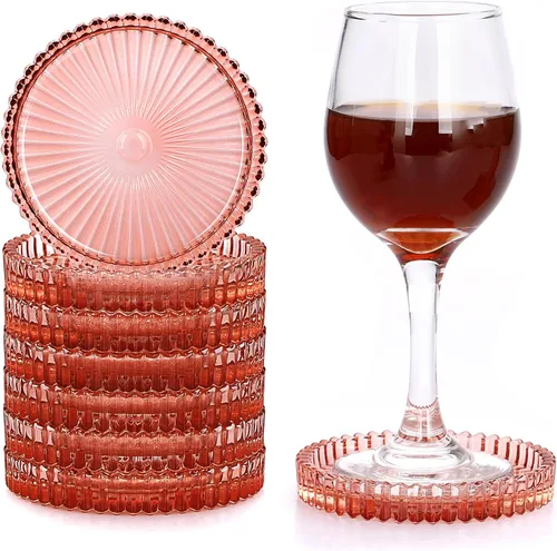 Miniatura 14 de JUXYES Juego de 5 posavasos de cristal tono ámbar redondos, tapetes para tazas de vidrio para bebidas, café, té, vino, posavasos decorativos