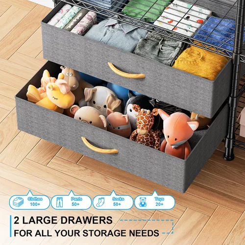 Miniatura 4 de Ulif F3 Perchero de Servicio Pesado (con cajones de tela), percheros independientes para colgar ropa, sistema organizador de armario ajustable