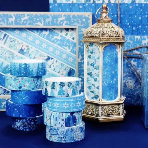 Miniatura 7 de YUBBAEX - Juego de 10 rollos de cinta Washi Four Seasons, cinta adhesiva decorativa de copos de nieve azules (Invierno)