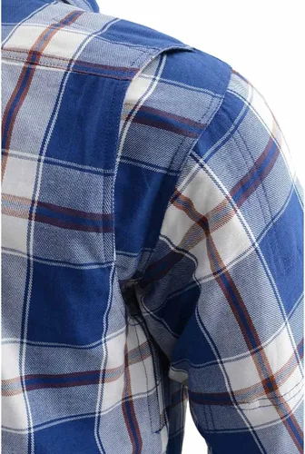 Miniatura 8 de Camisa de motociclista Milwaukee Leather para hombre, de franela a cuadros con fibra de aramida y armadura - Azul pequeña