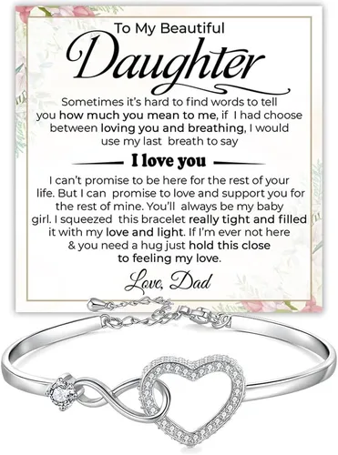 Miniatura 16 de Pulsera Para Mi Hija, Pulsera Corazón Infinito Para Hija De Mamá, Regalo De Joyería Para Hija De Mamá O Papá Con Tarjeta De Mensaje Y Caja Con