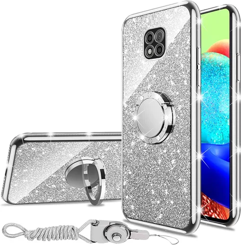 Miniatura 39 de nancheng Funda de teléfono con purpurina para Motorola Moto One 5G Ace (One 5G UW Ace) funda de TPU suave con anillo giratorio de 360°, funda