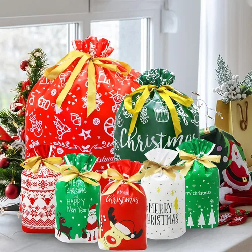 Miniatura 5 de ZMCINER 38 PCS bolsas de regalo de Navidad con cordón de varios tamaños, bolsas de Navidad con cordón para regalos de Navidad, regalos