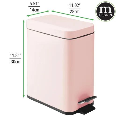 Miniatura 4 de mDesign Pequeño y moderno cubo de basura rectangular de metal con tapa y pedal de 1.3 galones, compacto, con cubo interior extraíble y asa