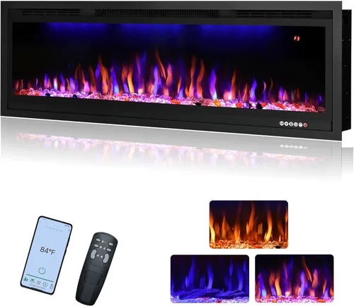 Miniatura 12 de Chimenea eléctrica habilitada para WiFi de 60 pulgadas, control inteligente de aplicación, calentador de chimenea lineal empotrado y montado
