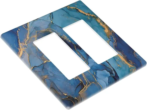 Miniatura 3 de Placa de pared doble basculante de mármol azul, cubierta decorativa de interruptor de luz de 2 cuadras, moderna acuarela degradada, arte de tinta
