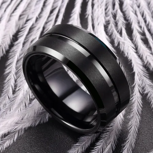 Miniatura 3 de King Will - Anillo de boda clásico de carburo de tungsteno de 516depulgada, con centro ranurado y ajuste cómodo para hombre, negro, plateado