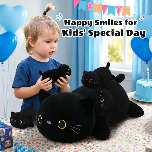 Miniatura 8 de SQEQE Peluche de gato negro con 4 bebés, gato en la barriga, lindo gato negro de peluche para niños, regalos ideales para Navidad, San Valentín