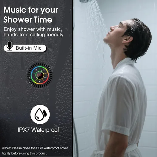 Miniatura 3 de Altavoz Bluetooth, altavoz de ducha IPX7 impermeable, altavoces Bluetooth inalámbricos con graves intensos, altavoz portátil con luz LED, ventosa