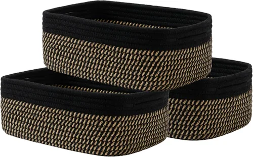 Miniatura 13 de Cesta tejida pequeña, 12 x 8 x 4.5 pulgadas, cesta de almacenamiento para organizar, bonita canasta de cuerda pequeña para estante de armario, cubos