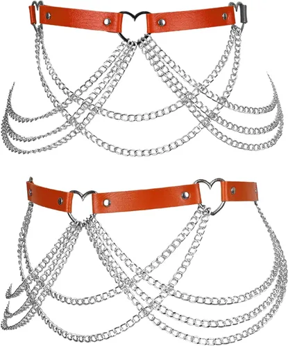 Miniatura 2 de Arnés de cuerpo para mujer, cinturón de cuero punk, ajustable, cinturón de cadena de metal, gótico, carnaval, danza