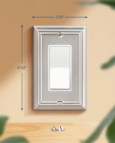 Miniatura 7 de DEWENWILS Paquete de 4 cubiertas de pared de metal, placas de pared decorativas para receptáculos, salida GFCI, interruptor de atenuación, níquel