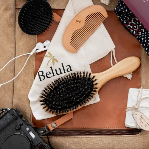 Miniatura 8 de Belula Juego de cepillos de cerdas de jabalí – Restaura el brillo natural y la textura para cabello fino, fino, normal y corto – Set para él