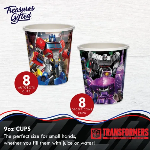 Miniatura 4 de Treasures Gifted Suministros para fiestas con licencia oficial de Transformers, sirve para 16 invitados, juego clásico de vajilla para cumpleaños