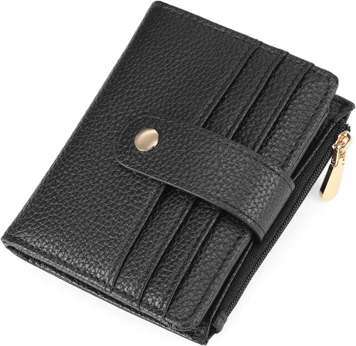 Miniatura 8 de GOIACII - Cartera pequeña para mujer de cuero genuino con bloqueo RFID, bolsillo con cremallera, plegable, tarjetero con ventana