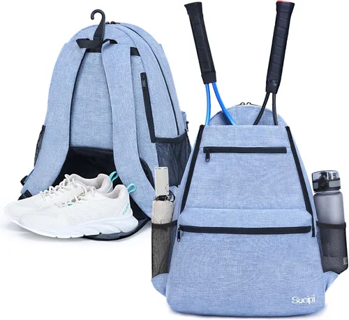 Miniatura 12 de Sucipi Bolsa de Tenis Profesional Mochila de Tenis para Hombres y Mujeres Bolsas de Raqueta con Capacidad para 2 Raquetas con Compartimento