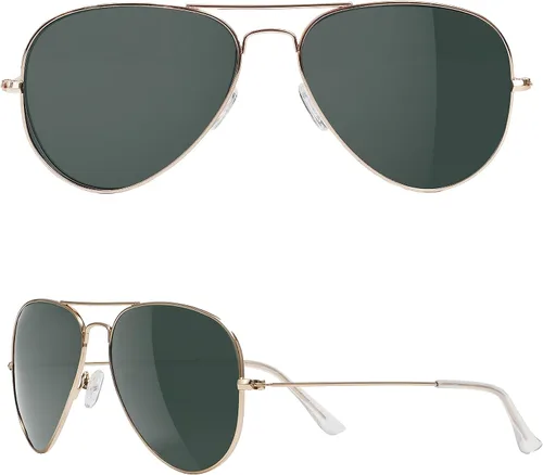 Yaserra Lentes de sol de aviador polarizados retro para hombres y mujeres, lente TAC espejada, marco de metal, doble puente con protección UV400