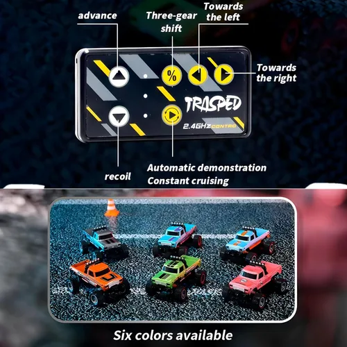 Miniatura 7 de Atlodas Mini Camión RC, Mini Camión Monstruo RC, Camión Monstruo de Control Remoto a Escala 1:64 con Luces, Control Remoto de 2.4Ghz, Verde