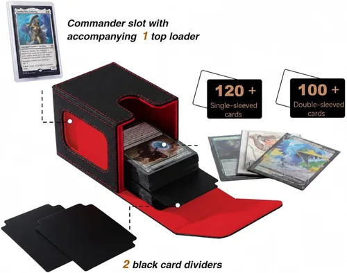 Miniatura 3 de Venssu MTG Caja de cubierta para pantalla Commander, caja de cartas para 100 tarjetas de doble funda, almacenamiento de tarjetas TCG con 2 divisores