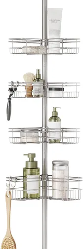 Miniatura 11 de Zenna Home Organizador de esquina con barra de tensión, organizador de ducha ajustable con 4 cestas en forma de L y ganchos, organizador de barra