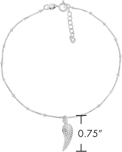 Miniatura 4 de WithLoveSilver - Tobillera de plata de ley 925 con ala de ángel, 4.5 pulgadas con extensor de 1 pulgada