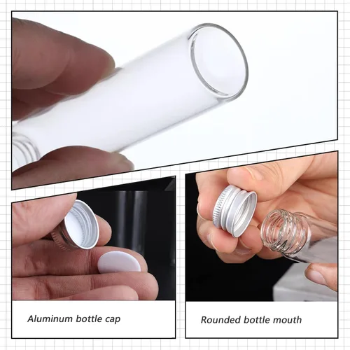 Miniatura 4 de 12 botellas vacías de vidrio portátil de viaje transparente con tapa de aluminio plateado, polvos de aceite esencial, pomadas de crema, recipientes