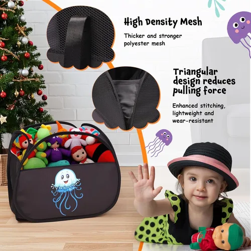 Miniatura 4 de YOHOOLYO Cesta de Almacenamiento de Juguetes de 95L Caja Cofre para Niños Bebés Niños Pequeños, Organizador de Juguetes de Malla Grande Plegable