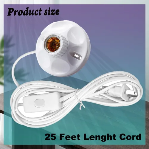 Miniatura 2 de Enchufe de bombilla E26/E27 de 25 pies con cable, blanco, plástico, mesa, base de tornillo Edison, 150 W, 110 V-240 V, estilo vintage, incluye