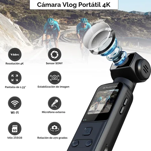 Miniatura 2 de Cámara Corporal 4K con Micrófono Externo, Mini Cámara de Vídeo y Audio de Bolsillo con Rotación de 270° para Deporte al Aire Libre, Bicicleta