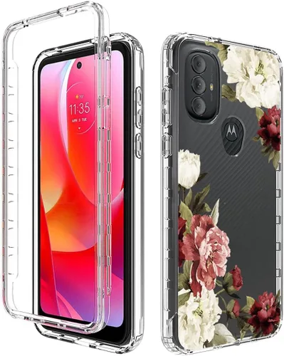 Miniatura 6 de Funda para Moto G Power 2022, Moto XT2165DL con protector de pantalla de vidrio templado, bonito patrón floral transparente de cuerpo completo