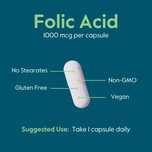 Miniatura 5 de BESTVITE Ácido fólico 1000mcg (vitamina B9) (240 cápsulas vegetarianas) - Sin fosfato dicálcico - Sin estearatos - Sin dióxido de silicio - Sin OMG