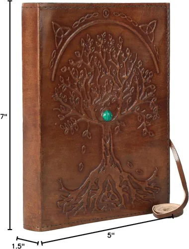 Miniatura 8 de Diario de cuero marrón de 7 x 5 pulgadas, rellenable, de papel, con forro, árbol de la vida, cuaderno de escritura hecho a mano, cuaderno de notas
