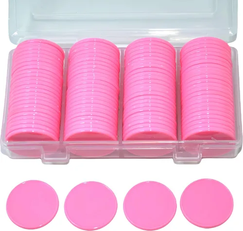 Miniatura 3 de Smartdealspro Juego de 100 contadores de aprendizaje de plástico opaco de 1 pulgada Mini fichas de juego de fichas de póquer con caja de Rosa