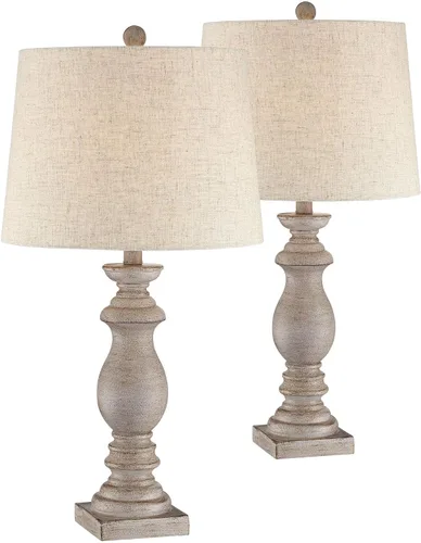 Miniatura 2 de Regency Hill Patsy Country Cottage - Juego de 2 lámparas de mesa tradicionales de 26.5 pulgadas de alto, tela lavada beige, pantalla cónica