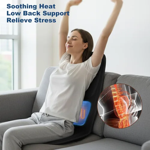 Miniatura 3 de Masajeador de espalda con calor, almohadilla de asiento de masaje con soporte lumbar 3D, almohadilla de masajeador de silla con 8 motores Negro
