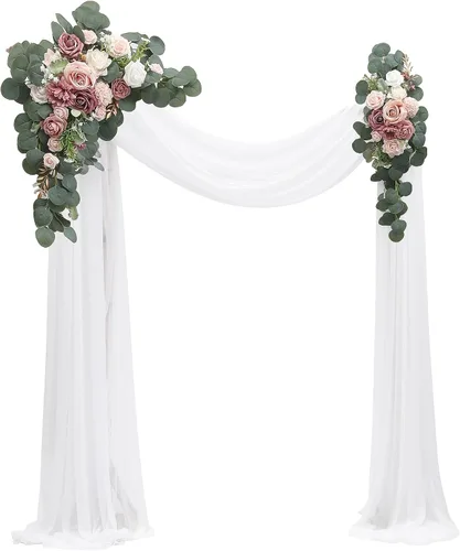 Floroom Kit de Flores en Arco con Cortinas (Paquete de 4) - 2 piezas de arreglo floral artificial con guirnaldas de rosa polvorienta y color rosa